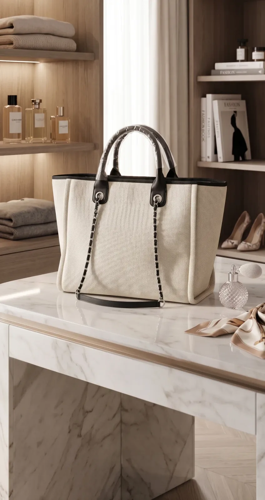 Chanel 31 Rue Cambon Paris Desenli Kumaş Tote Çanta 2