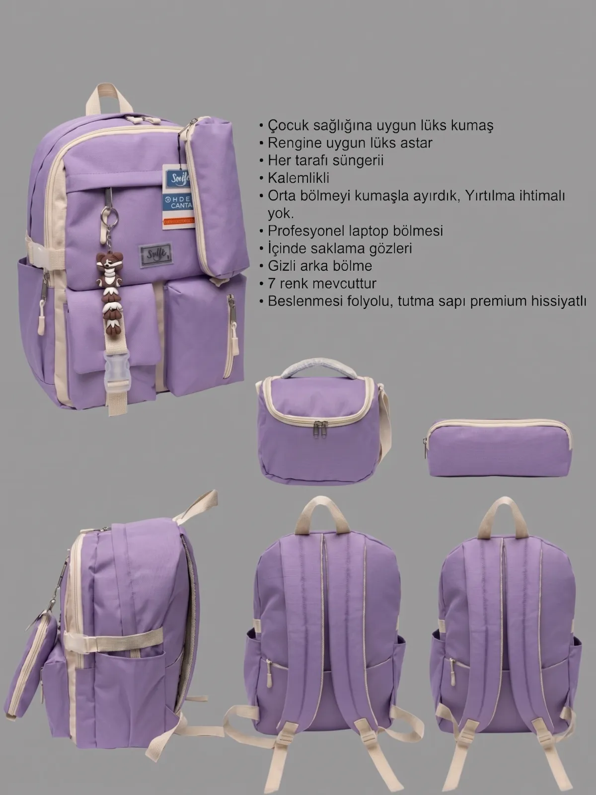 Detaylı Ergonomik Okul Sırt Çantası & Beslenme Seti 3