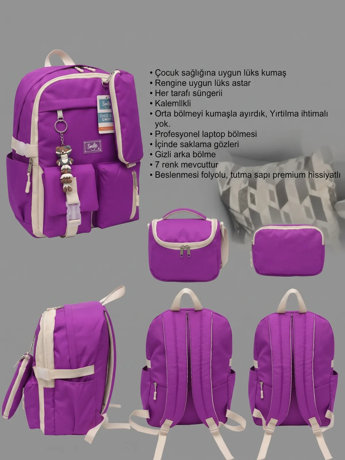Detaylı Ergonomik Okul Sırt Çantası & Beslenme Seti 7