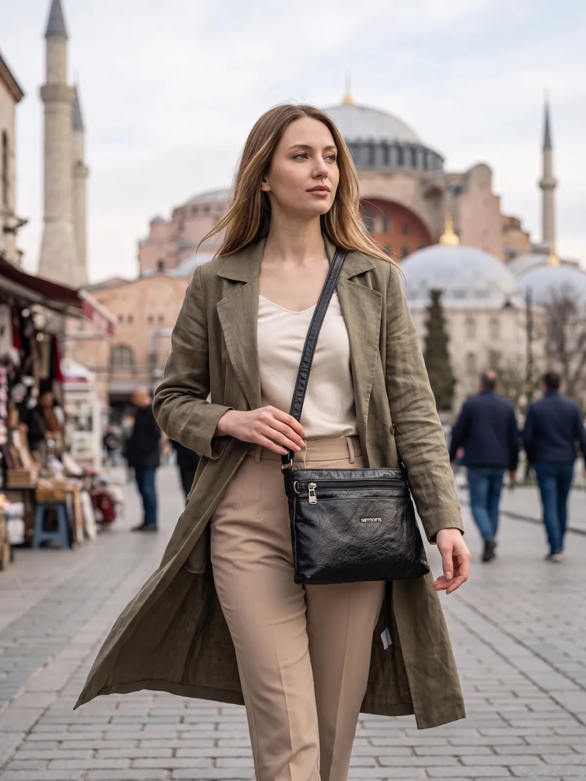Siyah Deri Çok Bölmeli Kadın Çapraz Omuz Çantası 4